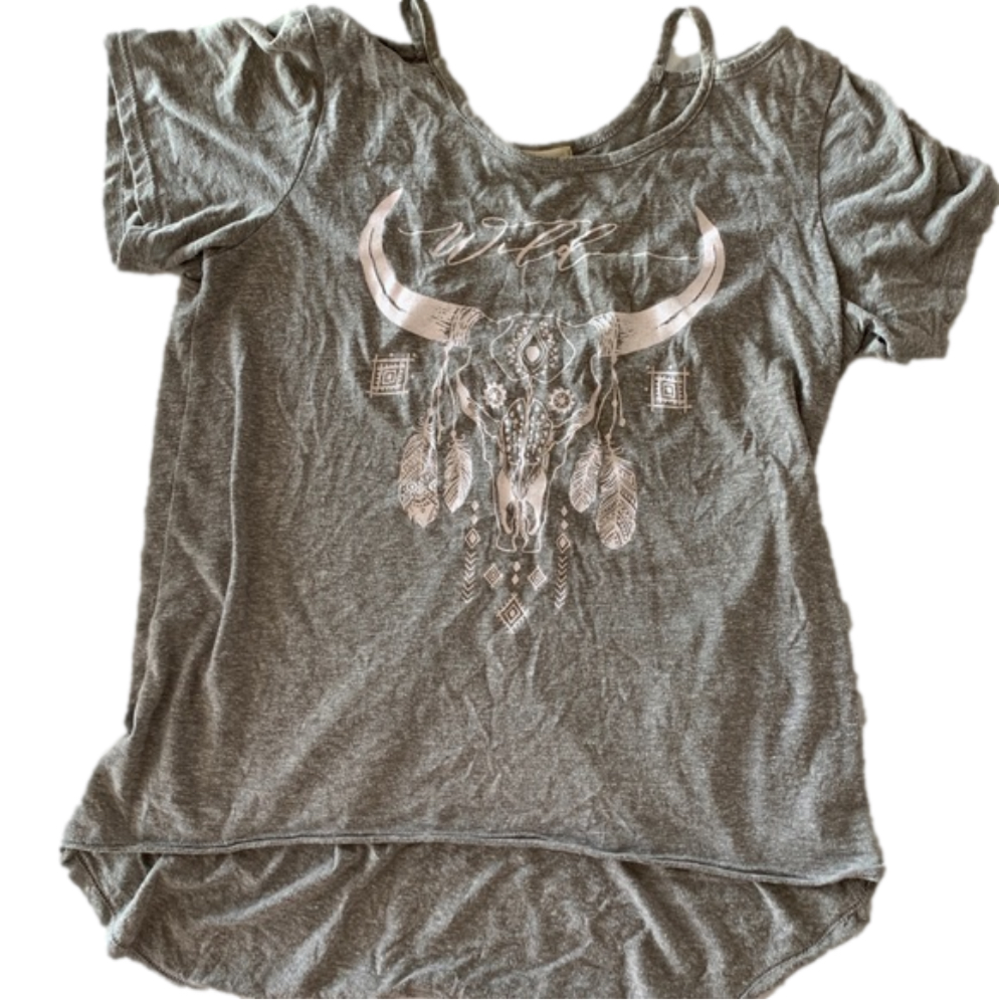Gray cow skull boho shirt
